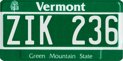VT license plate ZIK236
