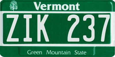 VT license plate ZIK237