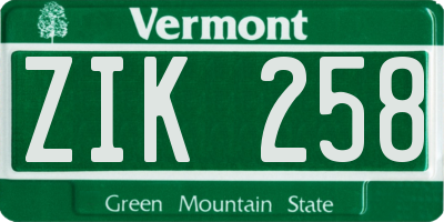 VT license plate ZIK258