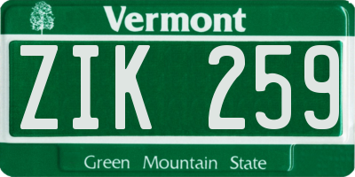 VT license plate ZIK259