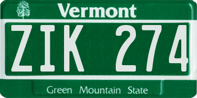 VT license plate ZIK274