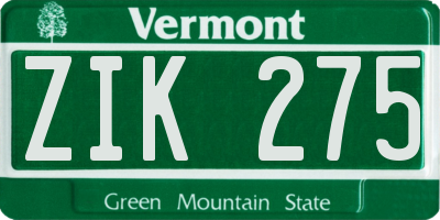 VT license plate ZIK275