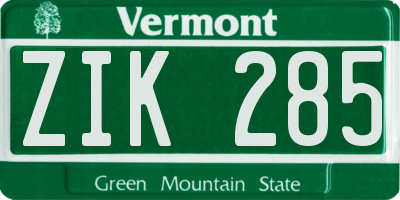VT license plate ZIK285