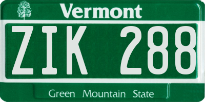 VT license plate ZIK288