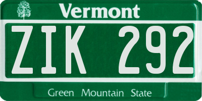 VT license plate ZIK292