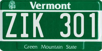 VT license plate ZIK301