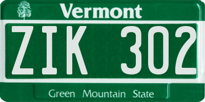VT license plate ZIK302