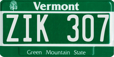 VT license plate ZIK307