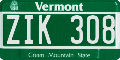 VT license plate ZIK308