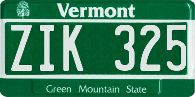 VT license plate ZIK325