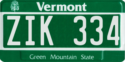 VT license plate ZIK334