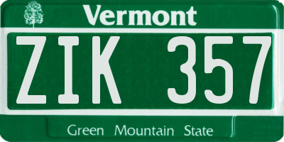 VT license plate ZIK357