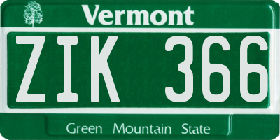 VT license plate ZIK366