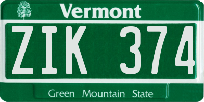 VT license plate ZIK374