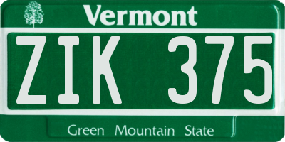 VT license plate ZIK375