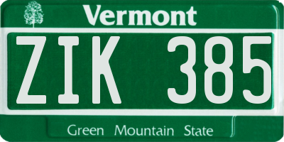 VT license plate ZIK385