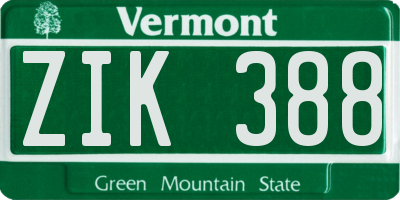 VT license plate ZIK388