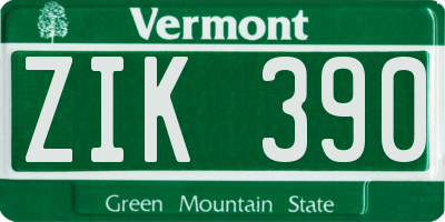 VT license plate ZIK390