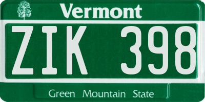 VT license plate ZIK398