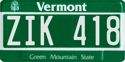 VT license plate ZIK418