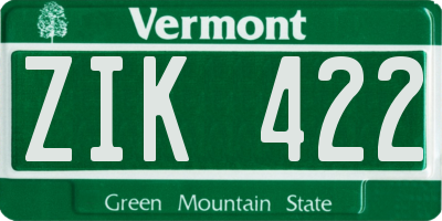 VT license plate ZIK422