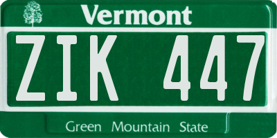 VT license plate ZIK447