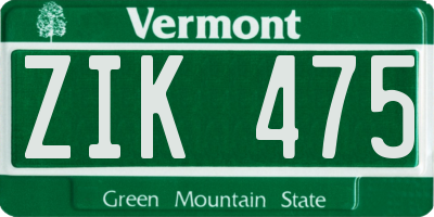 VT license plate ZIK475