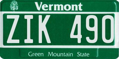 VT license plate ZIK490