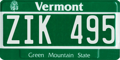 VT license plate ZIK495