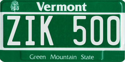 VT license plate ZIK500