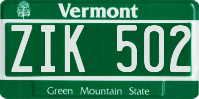 VT license plate ZIK502
