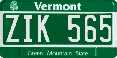 VT license plate ZIK565