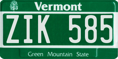 VT license plate ZIK585