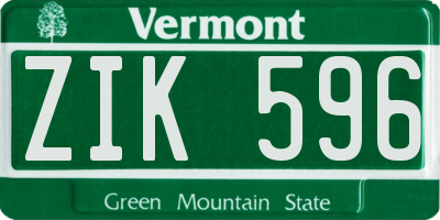VT license plate ZIK596