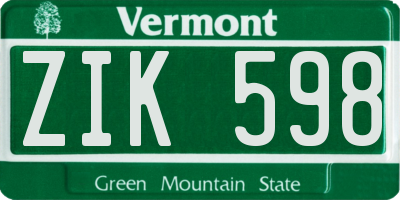 VT license plate ZIK598