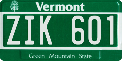VT license plate ZIK601