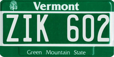 VT license plate ZIK602