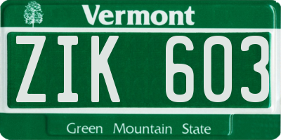 VT license plate ZIK603
