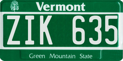 VT license plate ZIK635