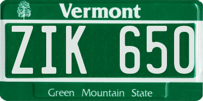 VT license plate ZIK650