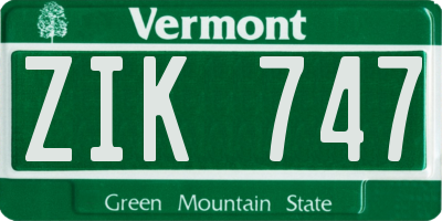 VT license plate ZIK747