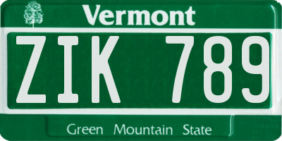 VT license plate ZIK789