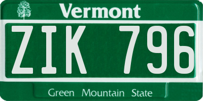 VT license plate ZIK796