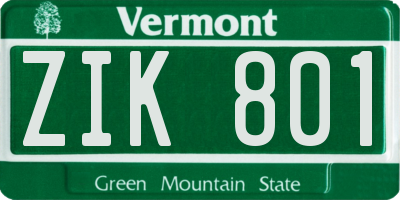 VT license plate ZIK801