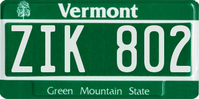 VT license plate ZIK802