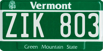 VT license plate ZIK803