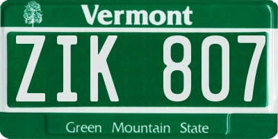 VT license plate ZIK807
