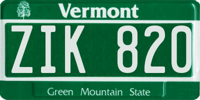 VT license plate ZIK820