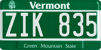 VT license plate ZIK835
