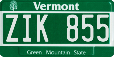 VT license plate ZIK855